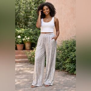 Banana Republic Shimmering Silver Wide Leg Pants